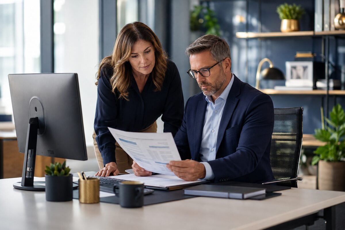 Life insurance company underwriters reviewing a policy application