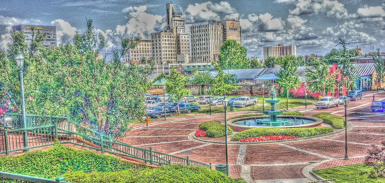 Downtown Augusta skyline and riverfront plaza, Georgia